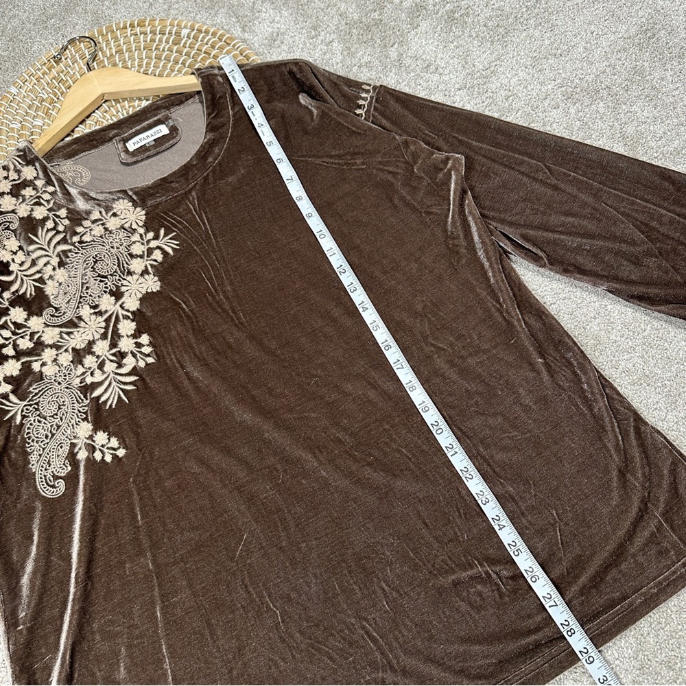 Paparazzi Embroidered Velvet Western Blouse Tunic Top Boho Whimsigoth in Brown L - Picture 13 of 13